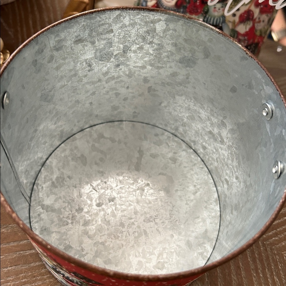 NEW! Vintage Inspired Retro Winter Snowman Metal Christmas Holiday Bucket Basket - Picture 5 of 6
